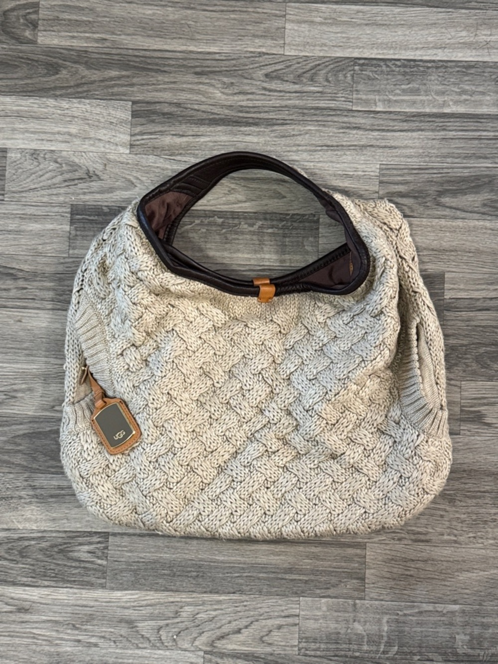 Ugg leather trimmed knit hobo bag